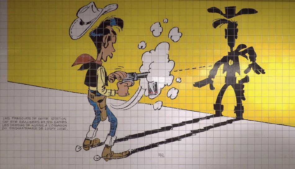 Charleroi parc station de metro lucky luke l homme qui tire plus vite que son ombre ceramique 01